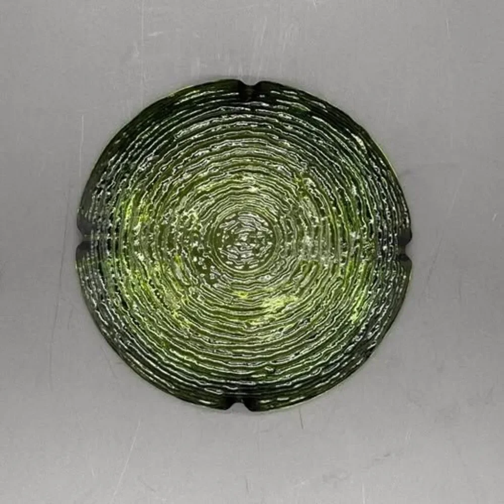 Vintage MCM Anchor Hocking Soreno Avocado Green Textured Glass Ashtray 6.25”